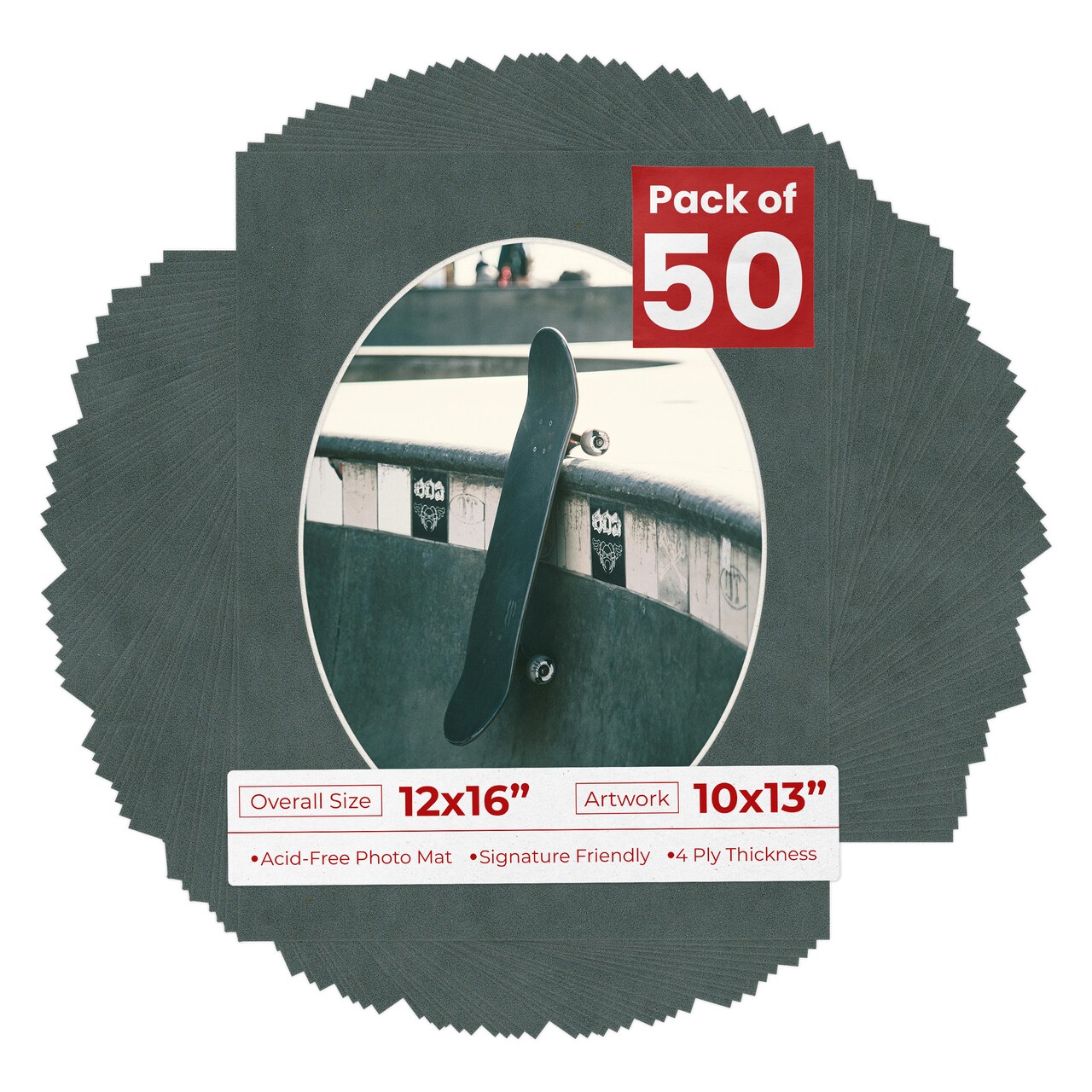 Dark Grey Suede Mat Board for 12x16 Frames - Oval Opening for 10x13 Photos